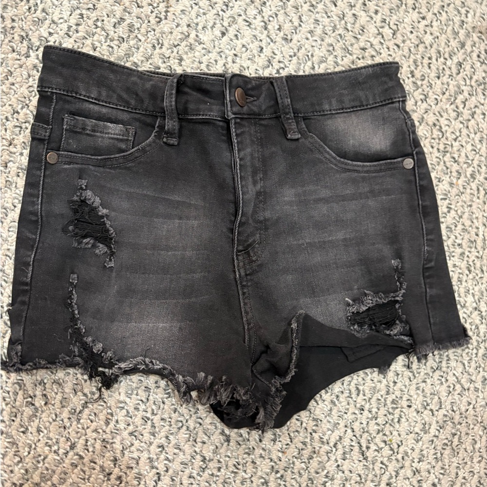 Nature Denim Distressed Black Shorts
